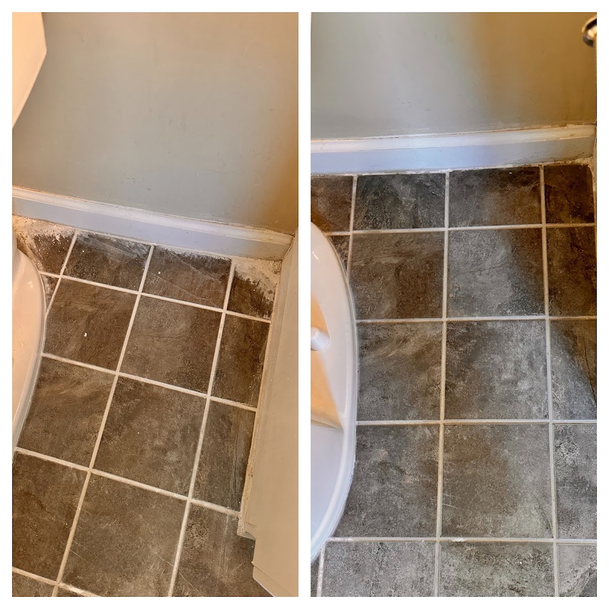 Grout lines before and after a professional tile cleaning